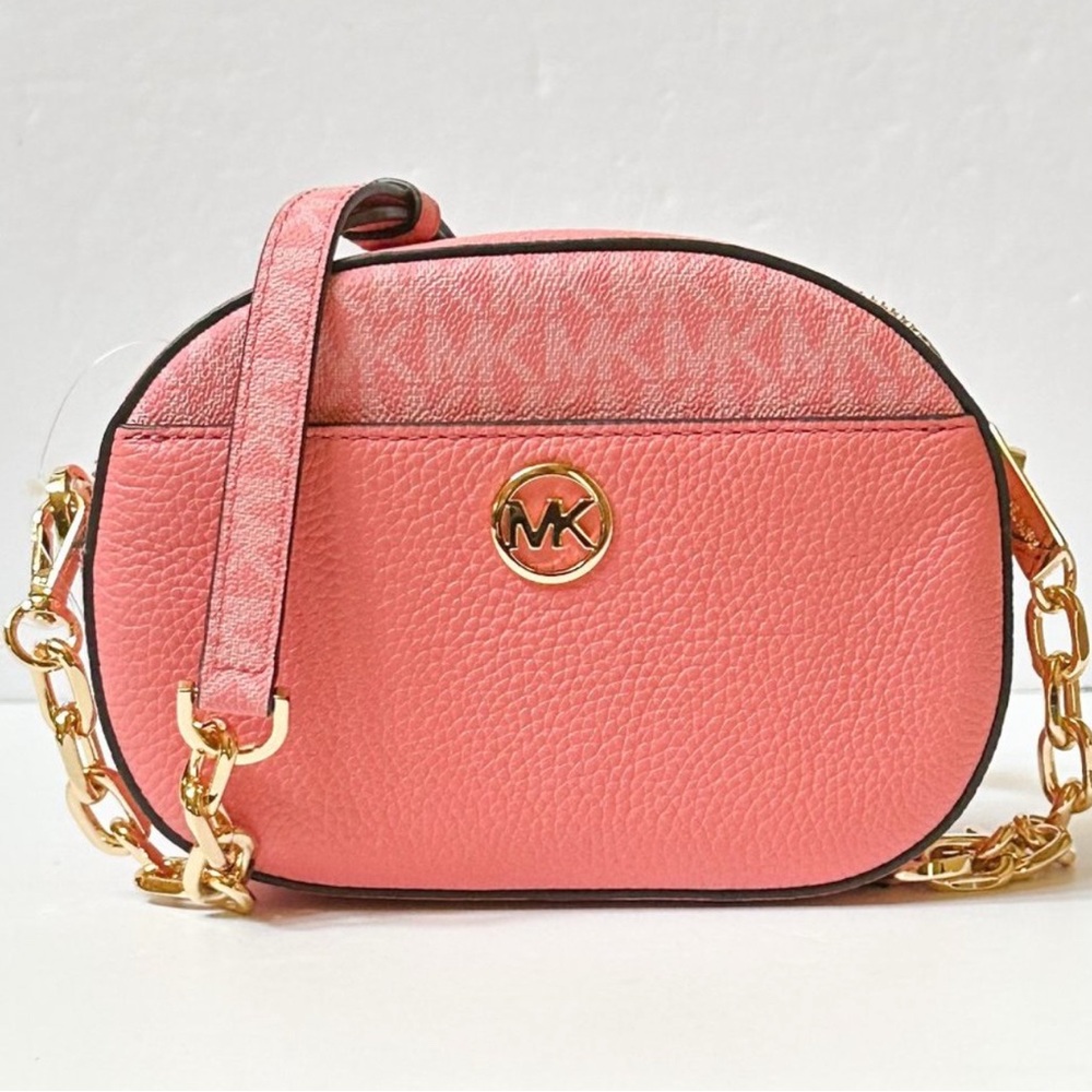 MICHAEL KORS Jet Set Glam Pebble Leather Small Front Pocket Oval Crossbody Bag - Picture 1 of 4